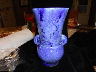 Early Vintage Brush McCoy Onyx Glaze Cobalt Blue Vase 527 Ribbed Tab