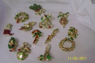 Large Lot Christmas Pins Brooches Gerrys All Signed