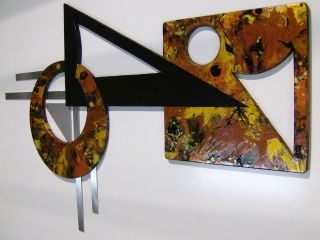Large Geometric Wood Wall Sculpture with Metal Magma