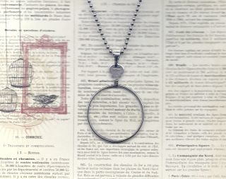 Vintage Frosted Monocle Type Lens Necklace Silver Chain