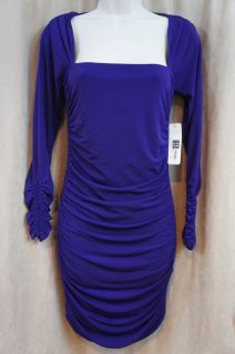 Laundry by Design Dress Sz 10 Grape Long Sleeve Stretch Gathered Sides