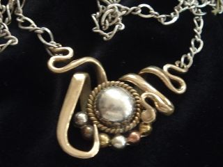 Laton Mexico Lia Link Signed 1994 Sterling Brass Necklace