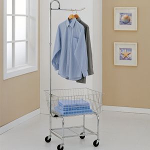 Commercial Laundry Cart w Basket Hanging Bar Shelf