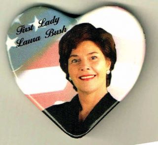 Heart Shaped Laura Bush Pin Pinback Button A643