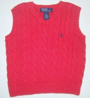 Polo Ralph Lauren Red Sleeveless Cable Knit V Neck Sweater Vest Top