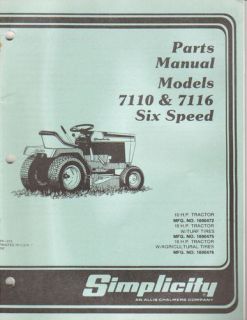 Simplicity 7110 7116 Lawn Tractor Parts Manual