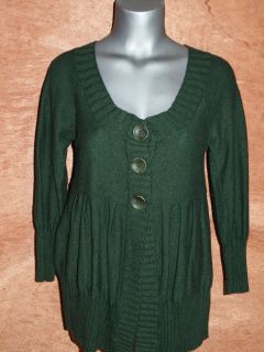 LAURIE B. Hunter Green Cardigan Sweater Sz M Button up Pleated Bottom