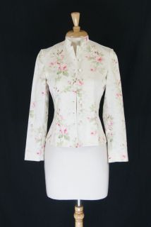 LAUREN Ralph Lauren White Green and Pink Cotton Floral Jacket Size P S