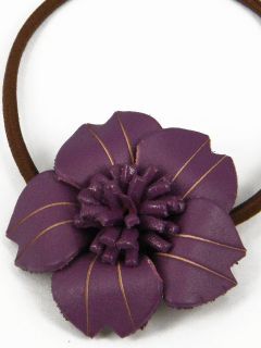 Leather Anemone Flower Ponytail Holder Hair Tie Bow DKA2 Purple