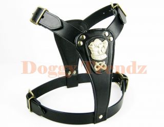 Terrier STAFFY Staff Leather Dog Harness Softly Padded Brass