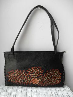 Leather Purse Brown Handmade from Peru Tooling Flowers