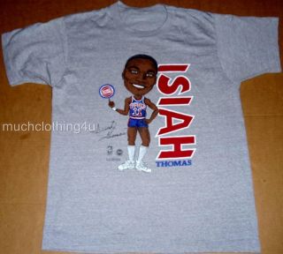 Vtg Isiah Thomas Detroit Pistons Shirt NBA Basketball 80s Caricature M