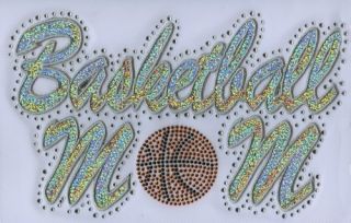 Iron On Transfer Applique Rhinestone and Silver Sequin Basketball Mom