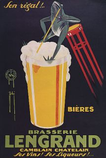 LEGRAND FROG DRINKING GLASS BEER BEVERAGE ALCOHOL VINTAGE POSTER REPRO