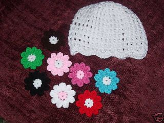 Boutique Crocheted Beanie Hat with 8 Flower Clips
