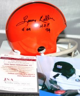 LEROY KELLY AUTOGRAPHED TWO BAR THROWBACK MINI HELMET CLEVELAND BROWNS