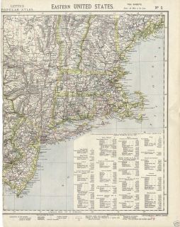 Original 1883 Letts Map of USA NJ NY New England