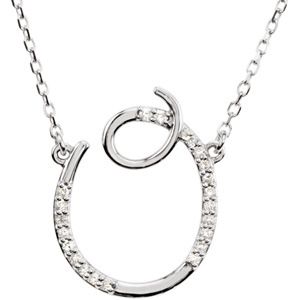 Letter O Initial Diamond Necklace Pendant 925 Sterling Silver 16 Inch