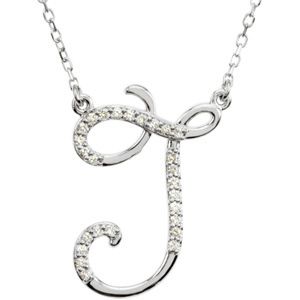 Letter J Initial Diamond Necklace Pendant 925 Sterling Silver 16 Inch