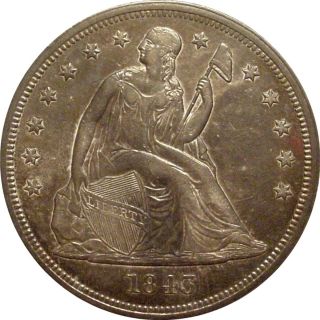 1843 Seated Liberty Dollar Awesome XF AU Coin