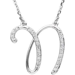 Letter N Initial Diamond Necklace Pendant 925 Sterling Silver 16 Inch