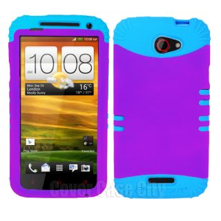 Light Blue Skin Cover with Purple Hybrid Hard Case for HTC One X S720e