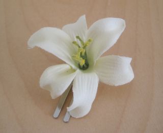SM 2 Petite White Cream Lily Silk Flower Hair Clip Pin Up Updo Bridal