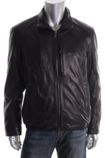 Andrew Marc NEW Lewis Black Full Zip Long Sleeve Lined Leather Jacket