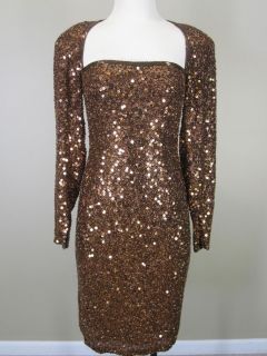 Lillie Rubin Yearick Sequin Beaded Dress Copper Brown Size 8