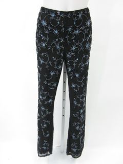 Laundry Black Blue Floral Print Beaded Pants Slacks 10