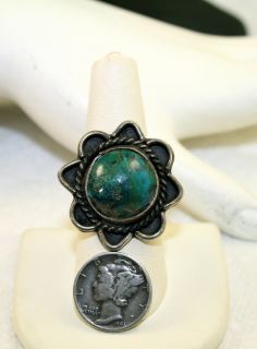 Vintage Gorgeous Navajo Moss Agate Turquoise Green Sterling Silver