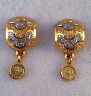 18K Yellow White Gold Dangle Earrings 22K 1899 $5 Liberty Coin Replica