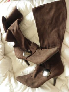 BCBGirls Brown Suede Type Knee High Heeled Boots Sz 8 5 Pointy Toe