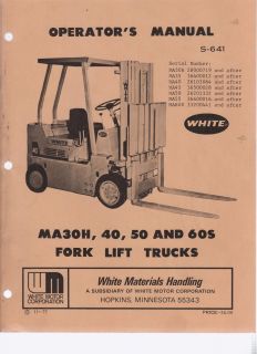 White Motor Forklift TRUCK Operators Manual MA30H MA35 MA40 MA45 MA50