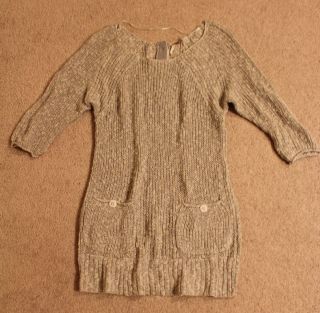 Free People Light Gray 3 4 Sleeve Sweater Dress Sz M s XS Cotton Blend