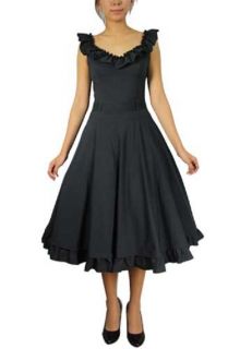 Size 60s Vintage Retro Little Ruffled Wide Neck Black Dress