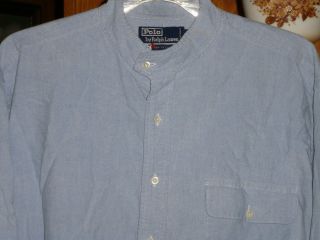 Polo Ralph Lauren Blue Banded Collar Collarless 100% Cotton LS Shirt