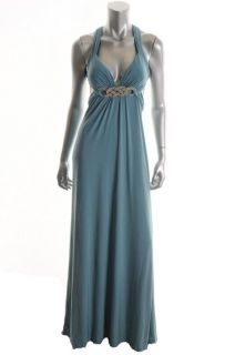 LM Collection NEW Blue Embellished Jersey Cross Strap Formal Dress 2