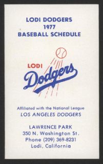 1977 Lodi Dodgers California League Pocket Schedule