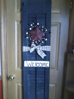 Primitive Decorated House Shutter with Stars and Berries
