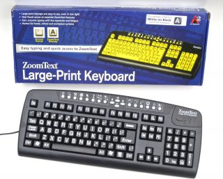 ZOOM TEXT LARGE PRINT KEYBOARD visually impaired white on black