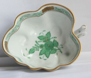 Herend Green Bouquet leaf shaped candy nut dish w handle 680 4 in by 3