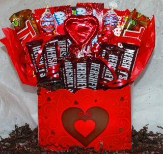 Valentines Candy Bouquet Gift Basket chocolate hersheys twix skittles