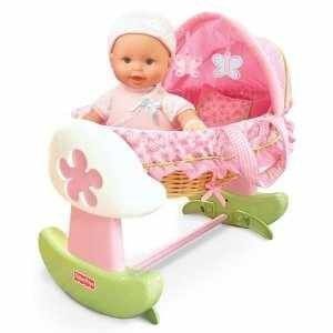 Fisher Price Little Mommy Pink Butterfly Rocking Bassinet Travel Bed