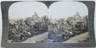 WWI Stereoview Ruins of Longport Village and Abbey France
