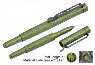 Green Aluminum Tactical Ink Pen Bright LED Light