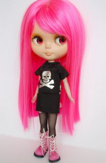 Neon Pink Long Straight Hair Wig Bangs Blythe Doll 12 Fits American