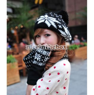 Womens Snow Pattern Braided Knit Fingerless Arm Long Gloves Warmer