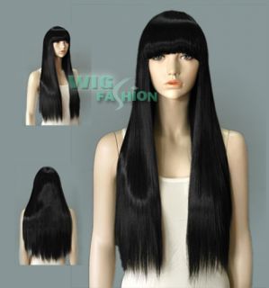 Long Straight Black with Bangs Hair Wig CG01