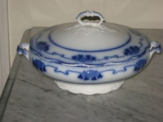 Antique W H Grindley England Lorne Flow Blue Tureen or Covered